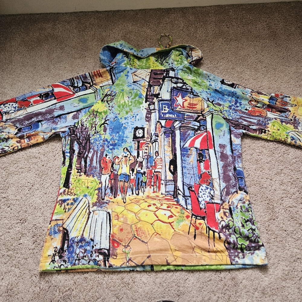 Michael Leu Large Multicolor Abstract Art Long Sleeve City Streets Jacket Colors - Picture 3 of 9